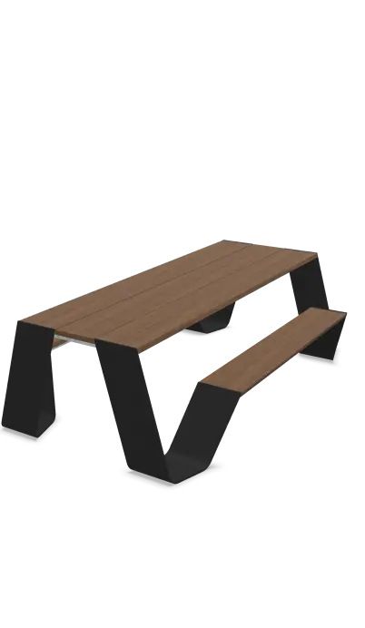 [HOW008] Hopper (6-8 people, 240 cm/94.5 in, Picnic, Hellwood 100% PEFC - Thermally treated wood, Black (RAL9005), No shade, No anchoring holes, No backrest)